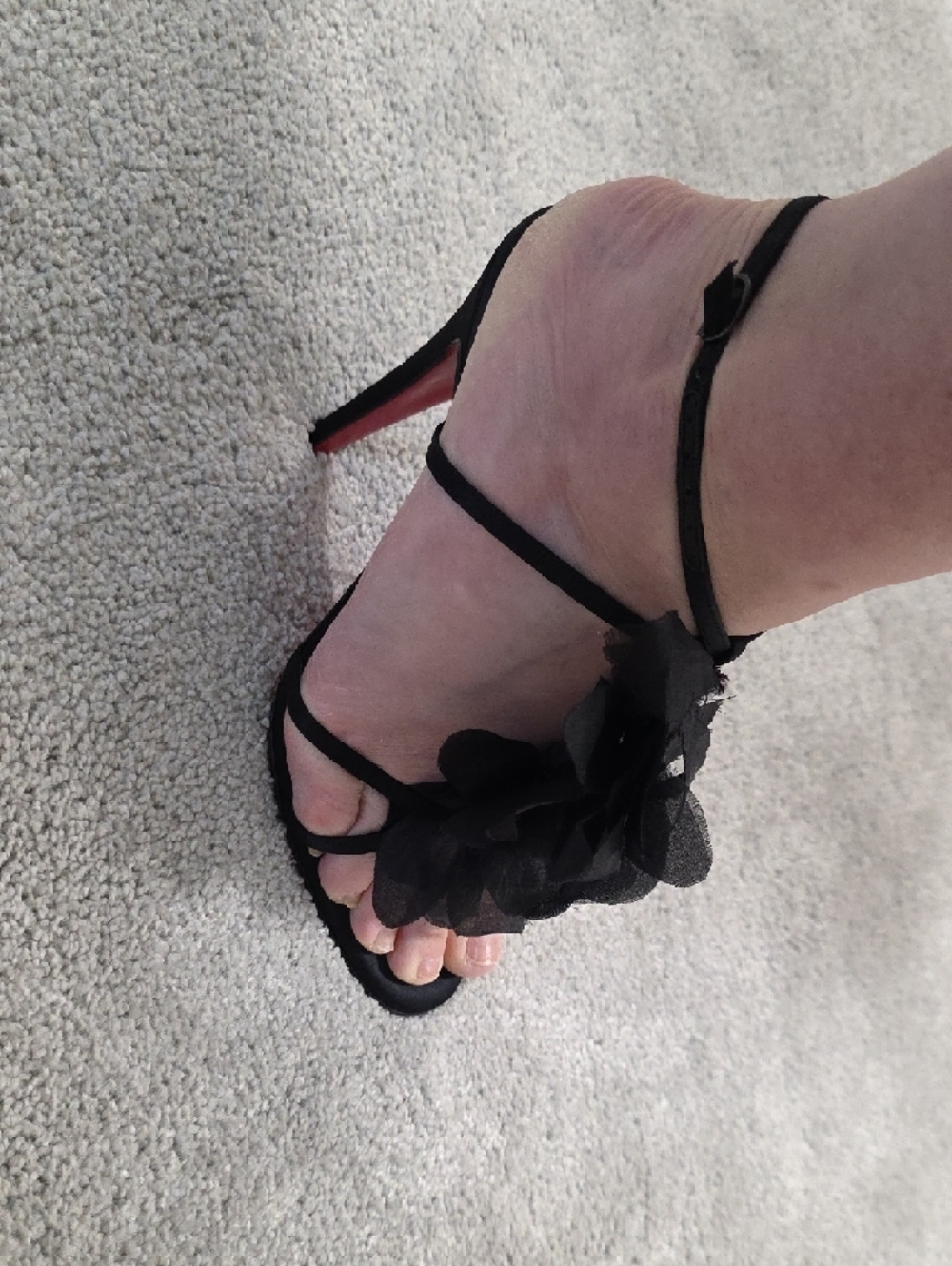 Christian Louboutin Black Floral Satin Strappy Heels - Picture 5 of 7